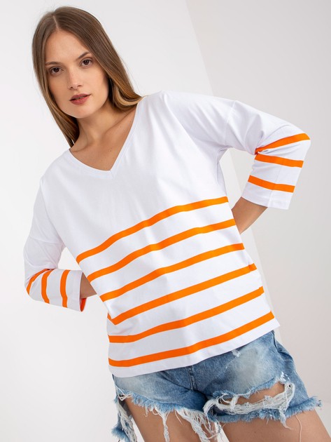 Hurtownia Biało-pomarańczowa bluzka basic w paski RUE PARIS 
