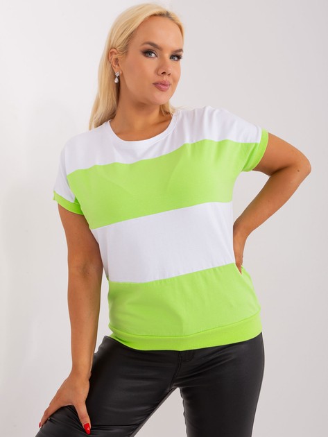 Hurtownia Biało-zielona bluzka basic plus size ze ściągaczami