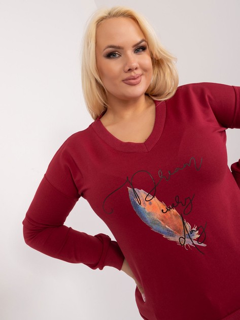 Hurtownia Bordowa bawełniana bluzka plus size