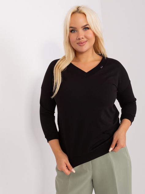 Hurtownia Czarna bawełniana bluzka plus size basic