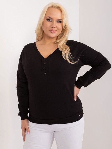 Hurtownia Czarna gładka bluzka plus size z bawełny