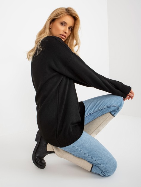 Hurtownia Czarny damski sweter oversize z długim rękawem