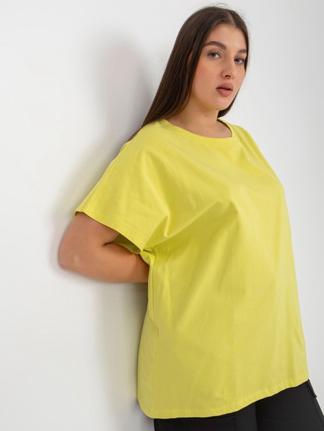 Hurtownia Jasnolimonkowy damski t-shirt plus size o luźnym kroju