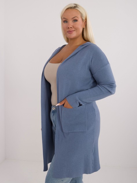 Hurtownia Niebieski gładki kardigan plus size