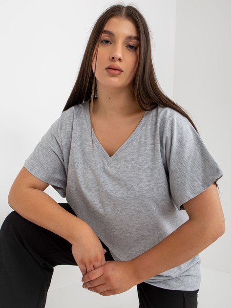 Hurtownia Szary melanżowy t-shirt damski basic z bawełny plus size