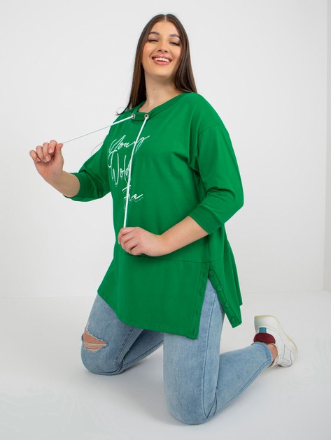 Hurtownia Zielona dłuższa bluzka plus size z napisami
