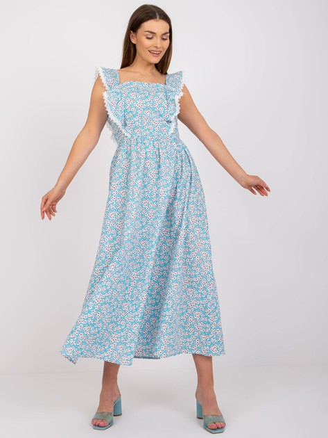 Jasnoniebieska bawełniana maxi sukienka z printami
                             zdj. 
                            1