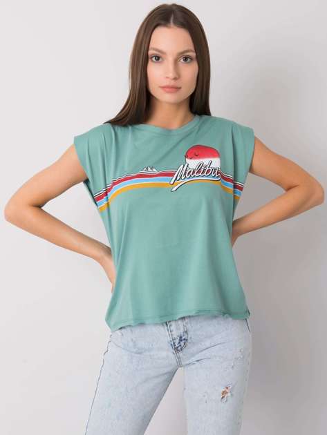 Jasnozielony t-shirt z nadrukiem Malibu