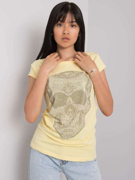 Jasnożółty t-shirt z aplikacją Skull
                             zdj. 
                            1