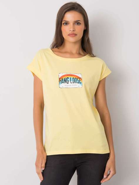 Jasnożółty t-shirt z nadrukiem Aloha
                             zdj. 
                            2