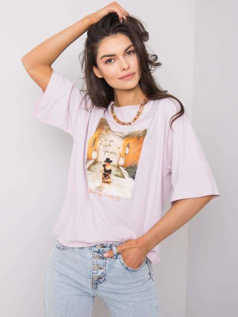 Liliowy t-shirt damski z printem Morris
