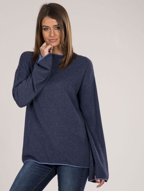 Niebieski sweter damski z szerokimi rękawami
                             zdj. 
                            1