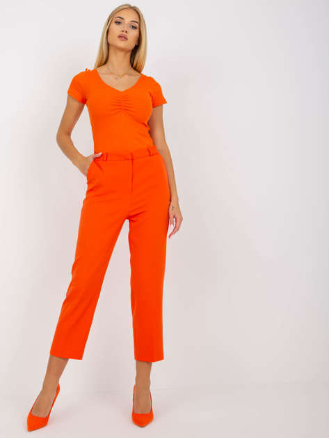 Pomarańczowe eleganckie spodnie cygaretki RUE PARIS 