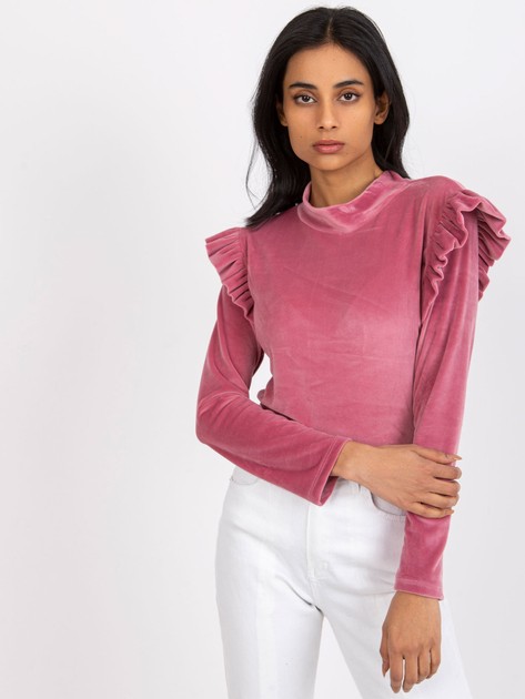Różowa bluzka welurowa z falbanami Eugenie
                             zdj. 
                            2