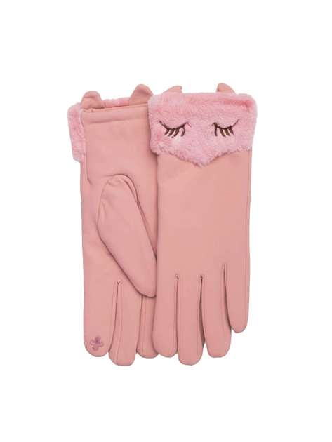 Różowe ocieplane rękawiczki z futerkiem
                             zdj. 
                            1