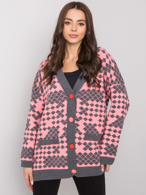 Różowo-szary sweter na guziki Janaya RUE PARIS
                             zdj. 
                            1