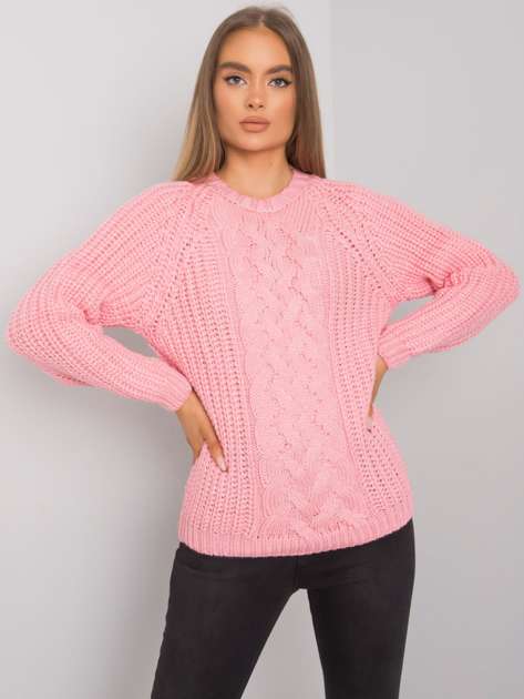 Różowy sweter z warkoczami Jacksonville RUE PARIS
                             zdj. 
                            1