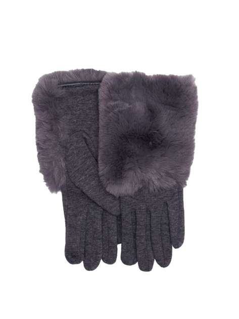 Szare rękawiczki zimowe z futerkiem
                             zdj. 
                            1