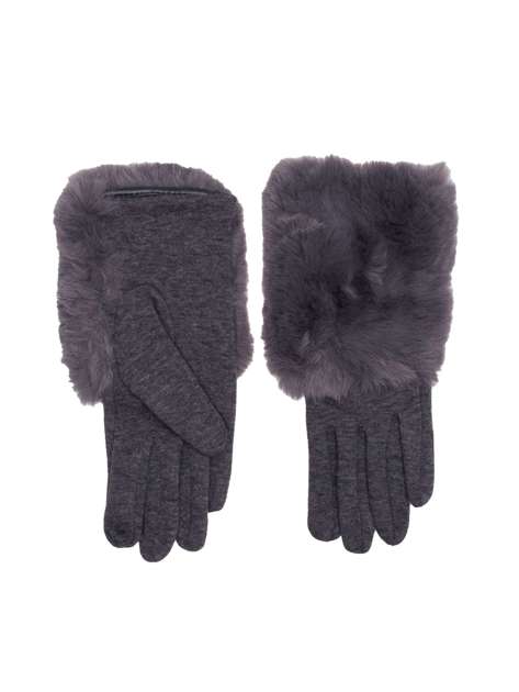 Szare rękawiczki zimowe z futerkiem
                             zdj. 
                            2