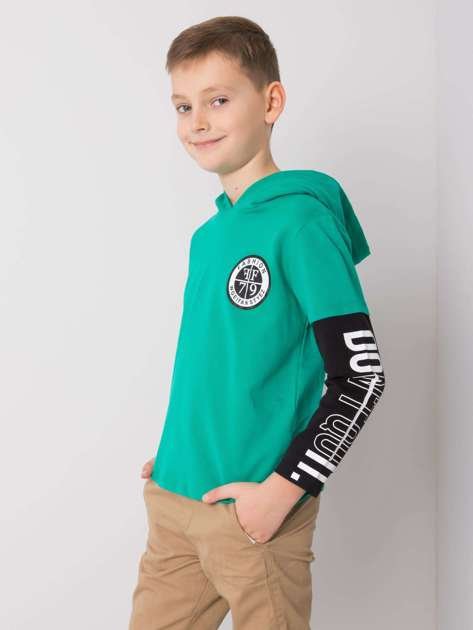 Zielona bawełniana bluza dla chłopca z kapturem 
                             zdj. 
                            2