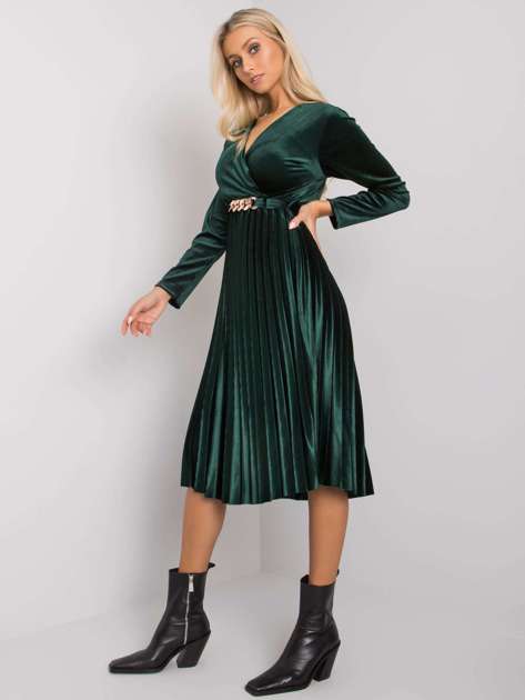 Zielona sukienka welurowa z wiązaniem Vernazza
                             zdj. 
                            2