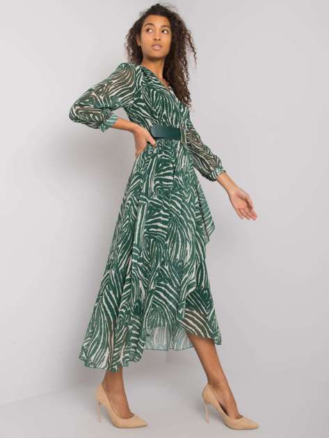 Zielono-beżowa sukienka we wzory z falbaną Sarasota
                             zdj. 
                            2