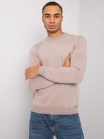 Beżowy melanżowy sweter męski z okrągłym dekoltem Duke LIWALI
                                 zdj. 
                                4