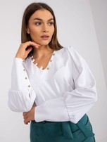 Biała elegancka bluzka one size z długim rękawem Ineza 
                                 zdj. 
                                4