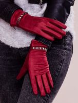Bordowe miękkie rękawiczki ocieplane z ćwiekami
                                 zdj. 
                                4