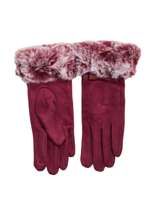 Bordowe rękawiczki zimowe z futerkiem
                                 zdj. 
                                2