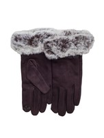 Brązowe rękawiczki zimowe z futerkiem
                                 zdj. 
                                1