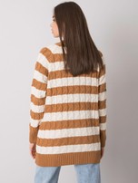 Camelowo-kremowy sweter rozpinany w paski Lamia
                                 zdj. 
                                4