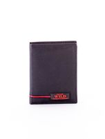 Czarny skórzany portfel dla mężczyzny z czerwonym emblematem
                                 zdj. 
                                1
