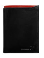 Czarny skórzany portfel męski z czerwonym modułem