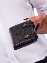 Czarny skórzany portfel męski z łańcuszkiem