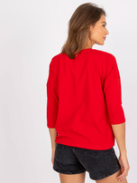 Czerwona bluzka na co dzień z bawełny Bindy
                                 zdj. 
                                5
