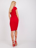 Czerwona prążkowana sukienka z krótkim rękawem Cecilia RUE PARIS 
                                 zdj. 
                                3
