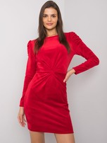 Czerwona sukienka welurowa z długim rękawem Ellara RUE PARIS
                                 zdj. 
                                4