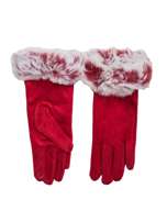 Czerwone rękawiczki damskie z futerkiem
                                 zdj. 
                                2