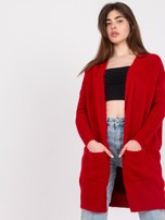 Czerwony długi sweter damski z kieszeniami Barreiro RUE PARIS
                                 zdj. 
                                3