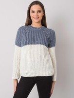Ecru-ciemnoniebieski sweter z dzianiny Amanda RUE PARIS 
                                 zdj. 
                                2