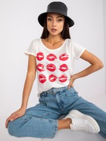 Ecru damski t-shirt z printem Malvina MAYFLIES
                                 zdj. 
                                4