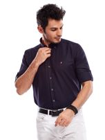 Granatowa koszula męska regular fit z podwijanymi rękawami 
                                 zdj. 
                                6