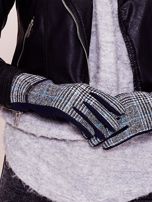 Granatowe eleganckie rękawiczki ocieplane ze wzorem
                                 zdj. 
                                2