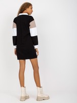 Hurt Beżowo-czarna prosta sukienka basic z bawełny RUE PARIS  
                                 zdj. 
                                2