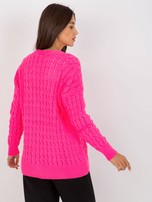 Fluo różowy ażurowy sweter rozpinany w warkocze RUE PARIS 
                                 zdj. 
                                3