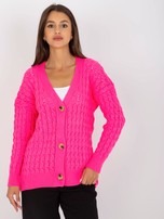 Fluo różowy ażurowy sweter rozpinany w warkocze RUE PARIS 
                                 zdj. 
                                2