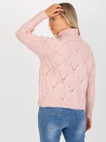 Hurt Jasnoróżowy sweter z golfem w ażurowy wzór RUE PARIS
                                 zdj. 
                                3