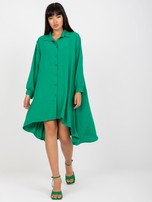 Hurt Zielona asymetryczna sukienka szmizjerka z długim rękawem 
                                 zdj. 
                                2