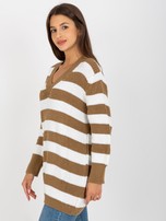 Hurtownia Biało-beżowy sweter oversize w paski RUE PARIS 
                                 zdj. 
                                6